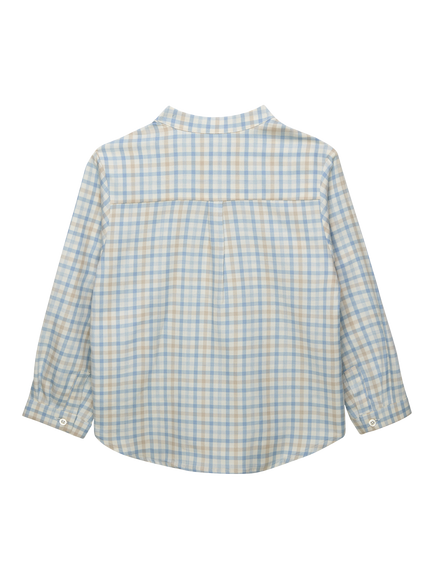 Trotters Kids' Oscar Collarless Shirt, Pale Blue - view 2, Pale Blue