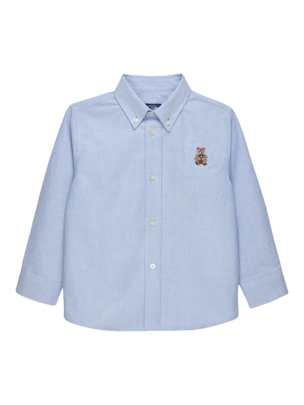 Trotters Kids' Timothy Teddy Long Sleeve Cotton Shirt, Blue, Blue