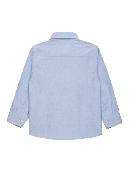 Trotters Kids' Timothy Teddy Long Sleeve Cotton Shirt, Blue - view 2, Blue