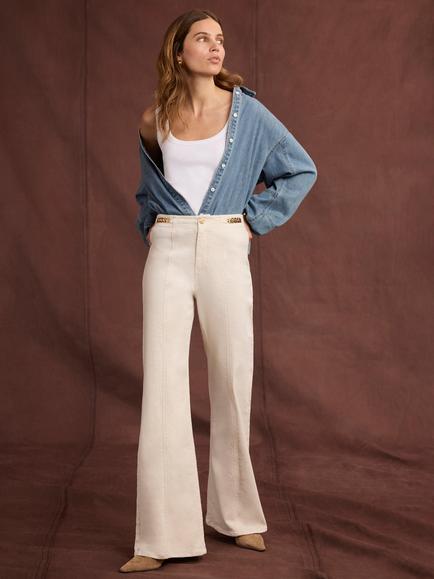 Mint Velvet Denim Flared Jeans, Natural Cream - view 2, Natural Cream