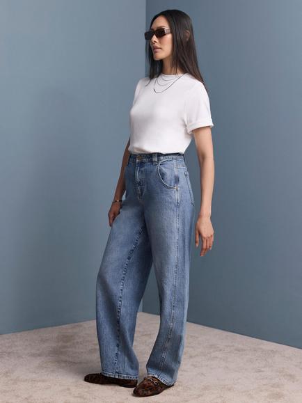 Mint Velvet Relaxed Barrel Leg Jeans, Blue - view 2, Blue