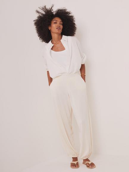 Mint Velvet Jersey Balloon Trousers, Ivory - view 2, Ivory