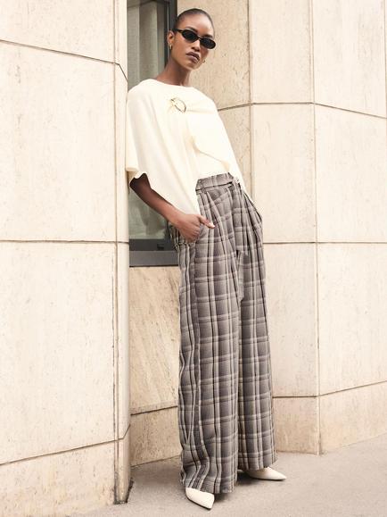 Mint Velvet Check Belted Wide Leg Trousers, Brown - view 2, Brown