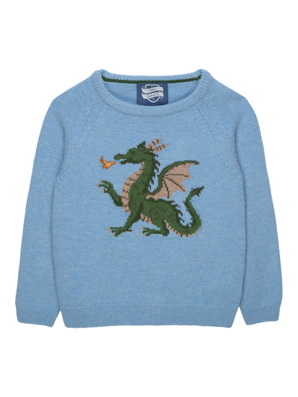 Trotters Kids' Wool Blend Dragon Jumper, Blue, Blue