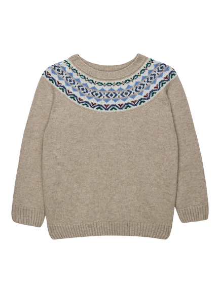 Trotters Kids' Frankie Crew Neck Fair Isle Jumper, Oatmeal, Oatmeal