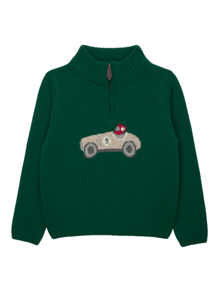 Trotters Kids' Henry Wool Blend Car Half-Zip Jumper, Green, Green