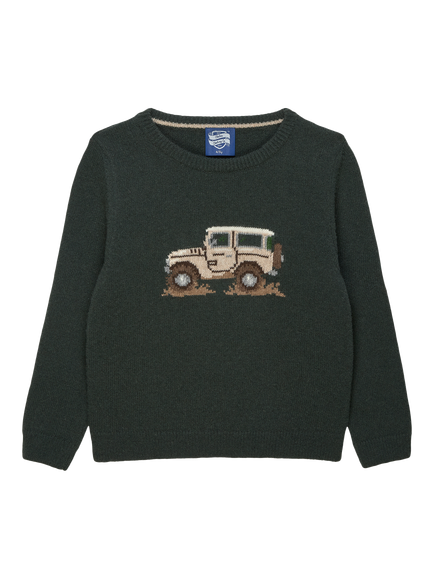Trotters Kids' Wool Blend Jeep Jumper, Green, Green