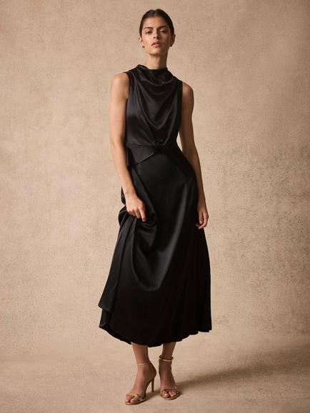 Mint Velvet Cowl Neck Midi Dress, Black, Black
