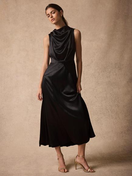 Mint Velvet Cowl Neck Midi Dress, Black - view 2, Black