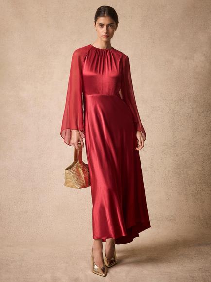 Mint Velvet Cape Detail Maxi Dress, Red, Red