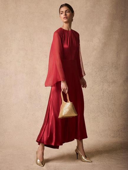 Mint Velvet Cape Detail Maxi Dress, Red - view 2, Red
