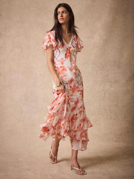 Mint Velvet Floral Print Midi Dress, Pink/Multi - view 2, Pink/Multi