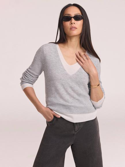 Mint Velvet Layered Detail Knit Top, Grey, Grey