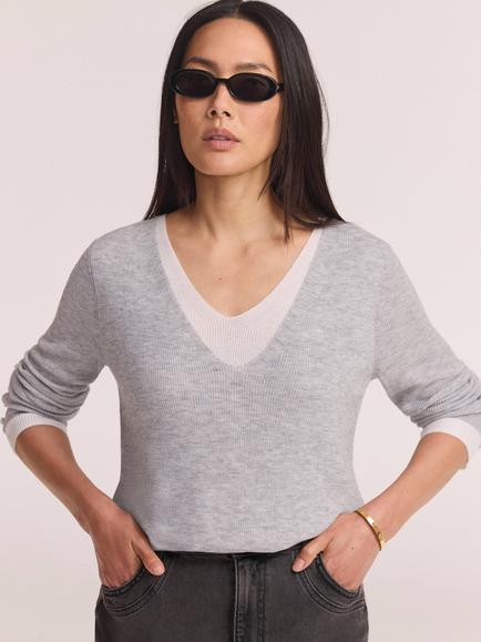 Mint Velvet Layered Detail Knit Top, Grey - view 2, Grey
