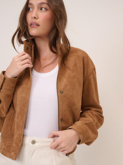 Nobody's Child Trinity Suede Bomber Jacket, Brown - view 2, Brown