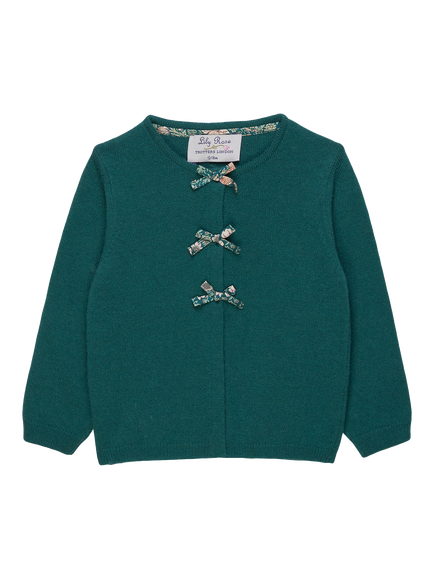 Trotters Baby Wool Blend Liberty Strawberry Thief Bow Cardigan, Green, Green