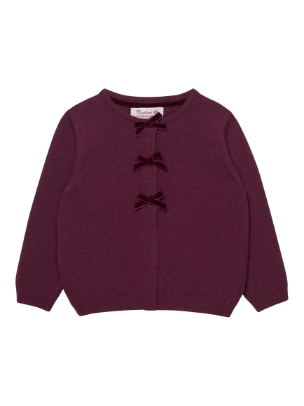 Trotters Baby Velvet Big Bow Wool Blend Cardigan, Claret, Claret