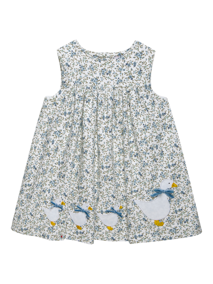 Trotters Baby Corduroy Ditsy Floral Duck Pinafore Dress, Blue, Blue