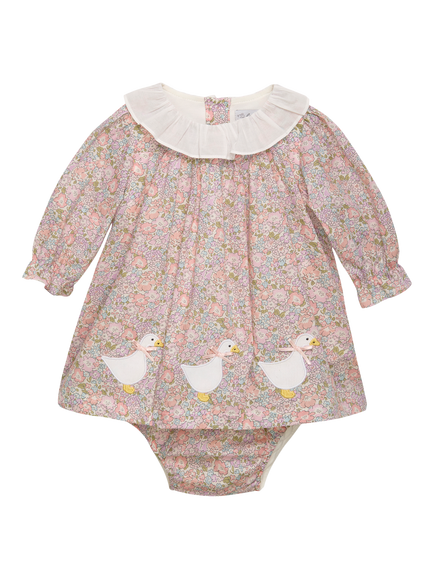 Trotters Baby Liberty Michelle Floral Duck Dress Set, Pink, Pink