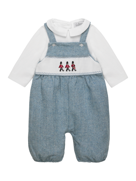 Trotters Baby Guardsman Smocked Dungaree Set, Pale Blue, Pale Blue