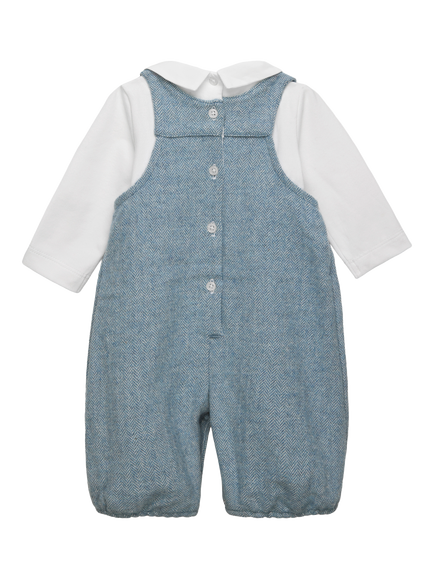 Trotters Baby Guardsman Smocked Dungaree Set, Pale Blue - view 2, Pale Blue