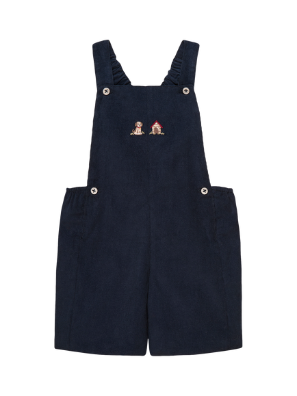 Trotters Baby Alfie Cotton Corduroy Puppy Short Dungarees, Navy, Navy