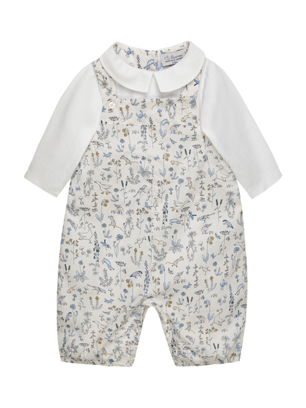 Trotters Baby Liberty Theo Dungaree Set, White/Multi, White/Multi