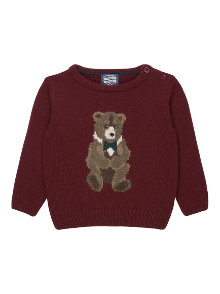 Trotters Baby Knitted Timothy Teddy Jumper, Claret, Claret