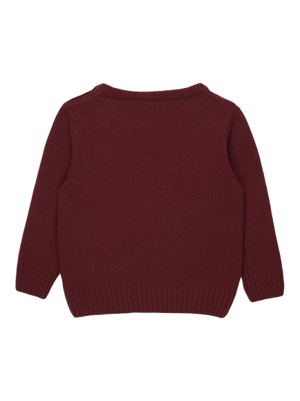 Trotters Baby Knitted Timothy Teddy Jumper, Claret - view 2, Claret