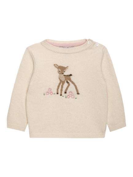 Trotters Baby Wool Blend Knitted Fawn Jumper, White/Multi, White/Multi