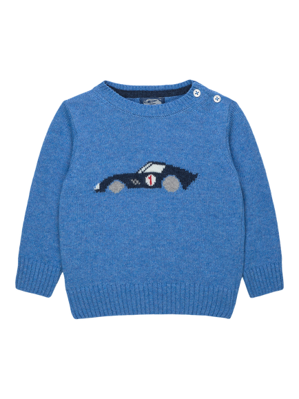 Trotters Baby Sebastian Wool Mix Car Jumper, Blue, Blue