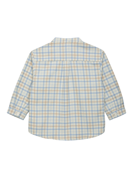 Trotters Baby Oscar Pure Cotton Check Shirt, Pale Blue - view 2, Pale Blue