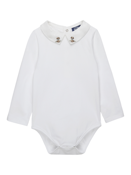 Trotters Baby Monty Puppy Long Sleeve Bodysuit, White, White