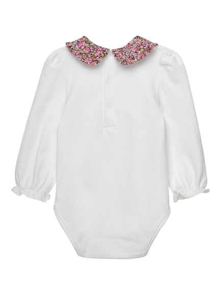 Trotters Baby Liberty London Chive Long Sleeve Jersey Bodysuit, Plum - view 2, Plum