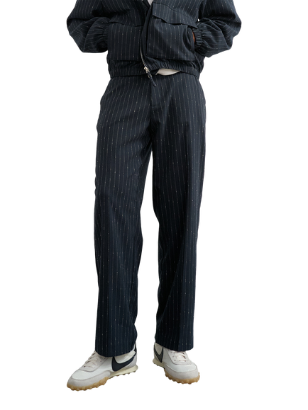 Topman Boucle Pinstripe Wide Leg Formal Trousers, Navy, Navy