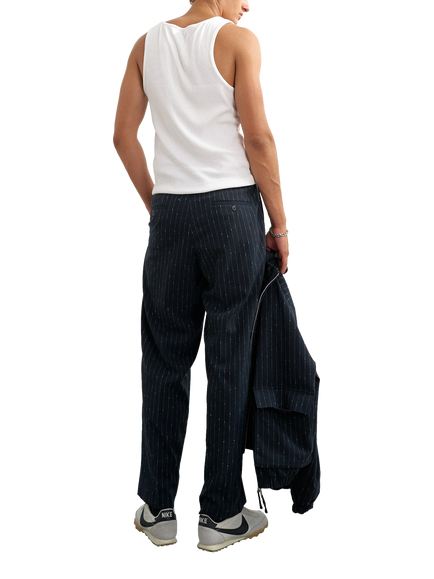 Topman Boucle Pinstripe Wide Leg Formal Trousers, Navy - view 2, Navy