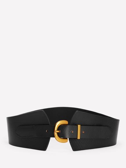 Boden Leather Wide Waist Buckle Belt, Black, Black