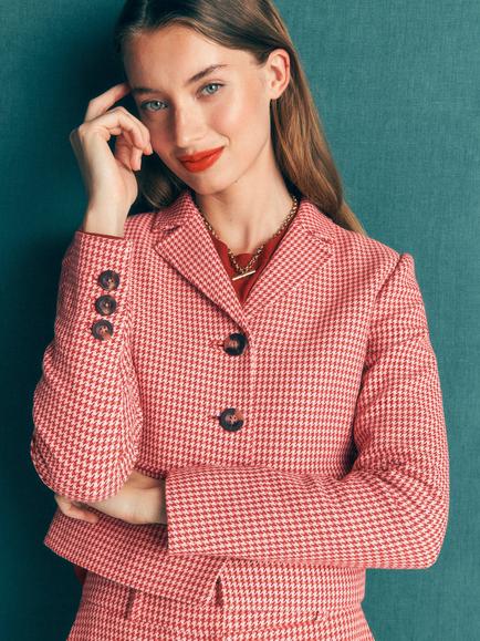 Boden Dartmouth Dogtooth Single Breasted Blazer, Pink - view 2, Pink