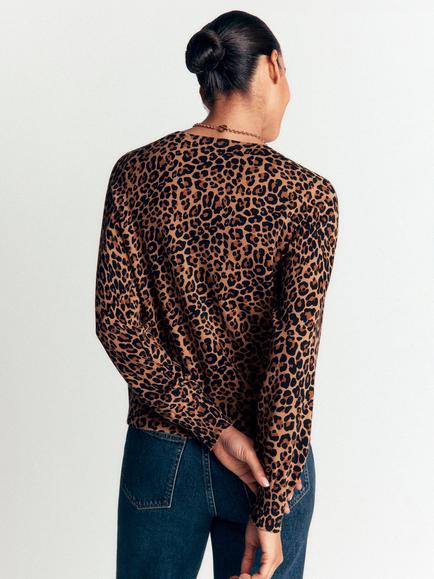 Boden Camilla Animal Print Crew Neck Cardigan, Brown/Multi - view 2, Brown/Multi