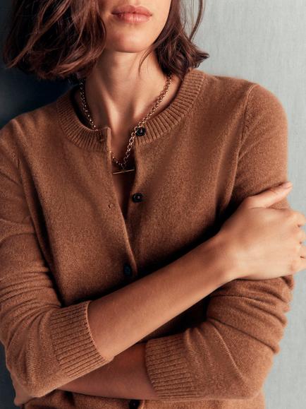 Boden Elsie Cashmere Crew Neck Cardigan, Warm Ginger - view 2, Warm Ginger