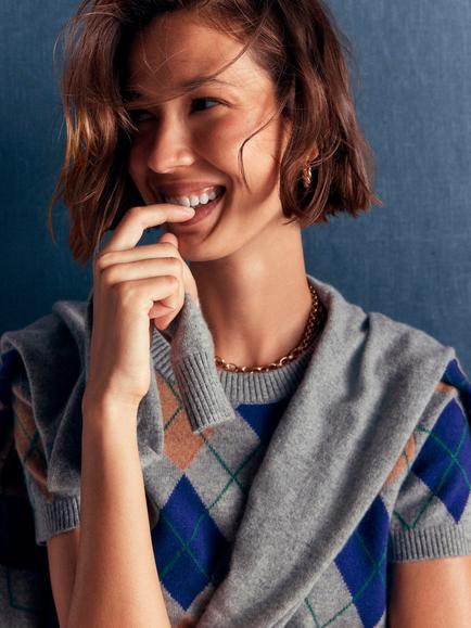 Boden Elsie Pure Cashmere Geometric Round Neck Cardigan, Grey - view 2, Grey