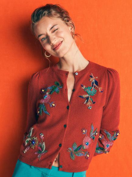 Boden Ria Embellished Cotton Cardigan, Gingerbread, Gingerbread