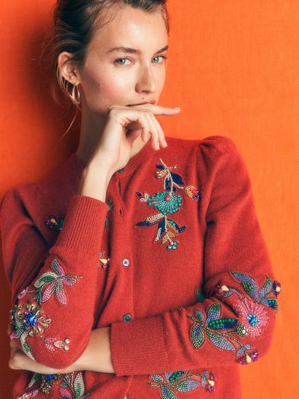 Boden Ria Embellished Cotton Cardigan, Gingerbread - view 2, Gingerbread