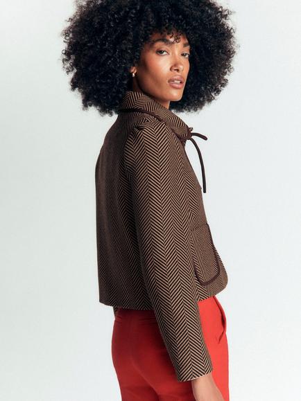 Boden Branscombe Bow Neck Herringbone Blazer, Brown - view 2, Brown