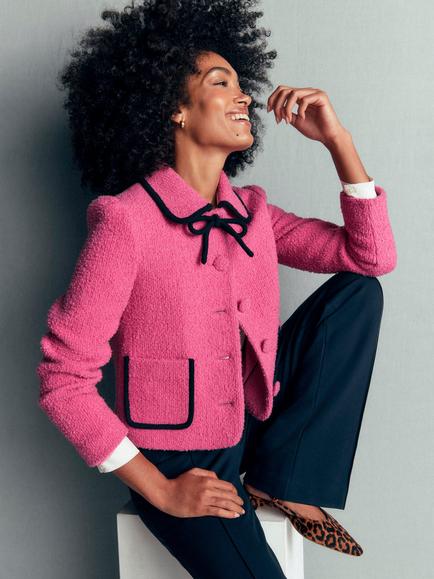 Boden Branscombe Wool Rich Bow Neck Blazer, Pink Solid, Pink Solid