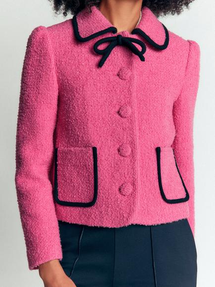 Boden Branscombe Wool Rich Bow Neck Blazer, Pink Solid - view 2, Pink Solid