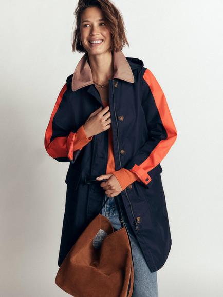 Boden Colourblock Hooded Raincoat, Navy, Navy