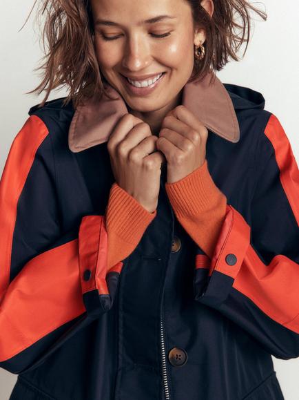 Boden Colourblock Hooded Raincoat, Navy - view 2, Navy