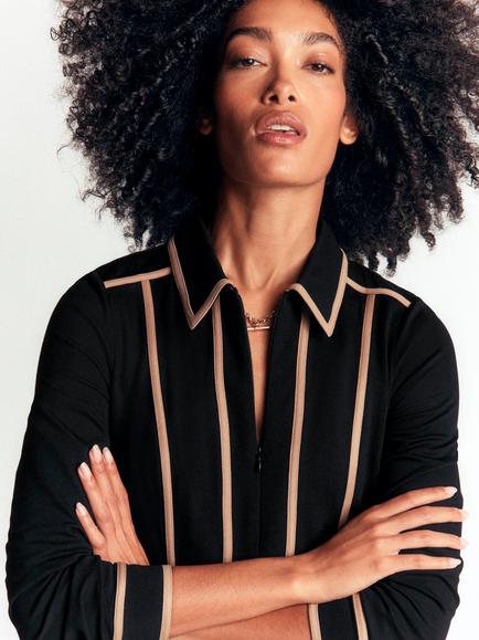 Boden Contrast Ponte A-Line Mini Dress - view 2, Black/Camel