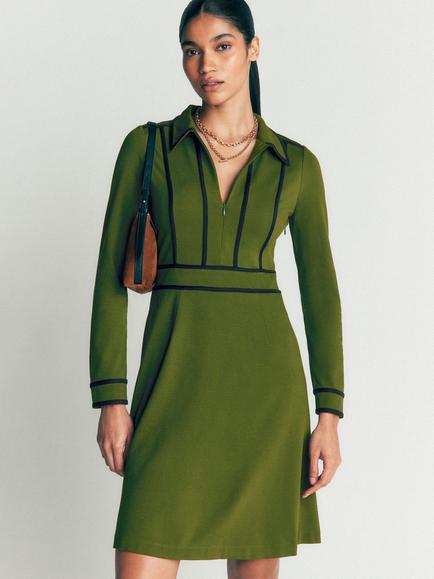 Boden Contrast Ponte A-Line Mini Dress, Green/Navy